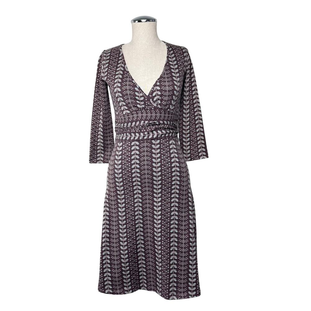 Patagonia Margot Dress Organic Cotton Stretch Geo Print Brown Burgundy XS